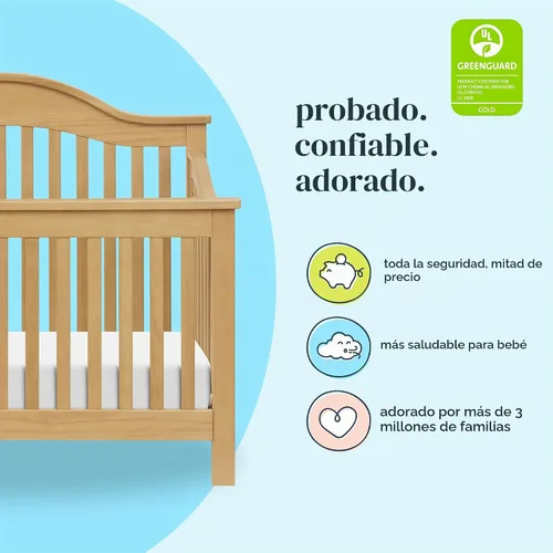 Vista 4 de DaVinci Jayden - Cuna convertible 4 en 1, certificado GREENGUARD, color miel