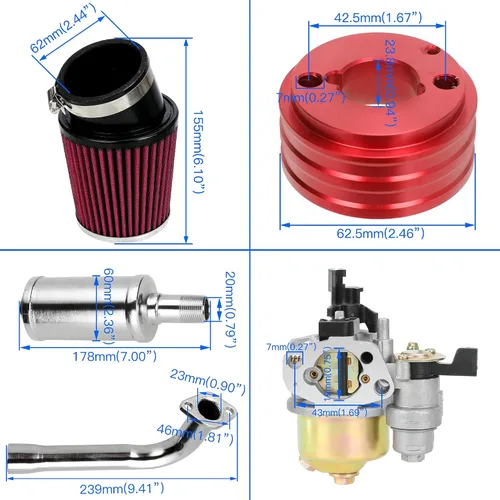 Vista 6 de YOXUFA Kit de silenciador de tubo de escape de carburador de 212 cc para Predator 212cc 224cc 196cc 200 6.5hp motor Coleman CT200U BT200X CT200U-EX