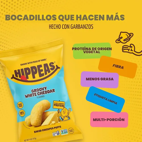Vista 4 de Hippeas - Bocadillos de garbanzos inflados, cheddar blanco vegano, 4 onzas (paquete de 1), 4g de proteína, 3g de fibra, vegano, sin gluten