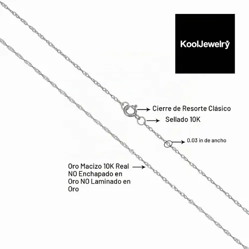 Vista 2 de Kooljewelry Cadena clásica de Singapur para mujer, collar de cadena de oro blanco de 10 quilates de Singapur