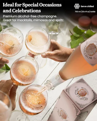 Vista 3 de Boresso Extra Dry 0.0% ABV Vino rosado espumoso sin alcohol con caja de regalo alternativa de champán sin alcohol desalcoholizado de Italia 25.4 fl