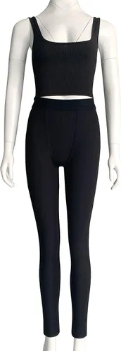 Vista 4 de AYWA Conjuntos de entrenamiento casuales de dos piezas para mujer camiseta sin mangas acanalada cintura alta leggings para uso activo