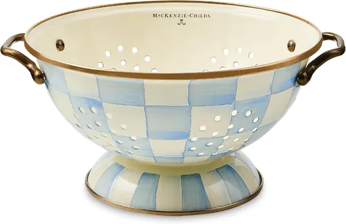 Vista 17 de MACKENZIE-CHILDS Colador de esmalte, colador decorativo de cocina, pequeño, a cuadros cortesanos en blanco y negro