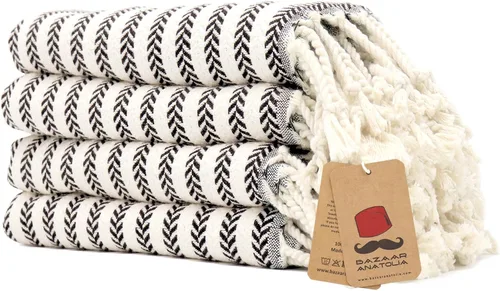 Vista 31 de Bazaar Anatolia Toallas de mano – Juego de 4 39 x 19 pulgadas – Toalla de mano turca a rayas para baño, 100% algodón, cocina, cara, cabello, té