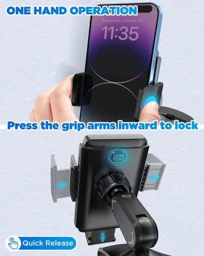Vista 5 de IPOW Soporte de clip para teléfono del tablero del automóvil, rotación de 360 grados, soporte de abrazadera para teléfono del tablero y volante