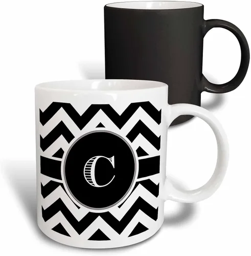 Vista 8 de 3dRose Taza verde bicolor con monograma de cheurón en blanco y negro con inicial C de 11 oz