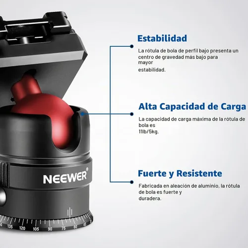 Vista 6 de NEEWER Cabezal de trípode, cabezal de bola panorámica giratoria de 360° con placa de zapata rápida de 1/4 pulgadas para trípode monopie deslizante