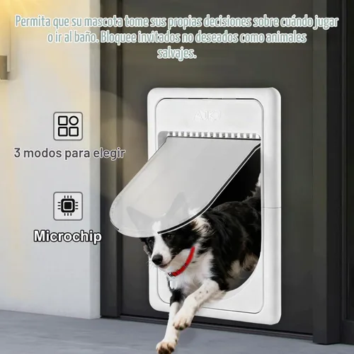 Vista 2 de Puerta inteligente electrónica para mascotas AJKJ, puerta automática para perros con 3 modos, puerta electrónica con sensor de batería con 1 llave
