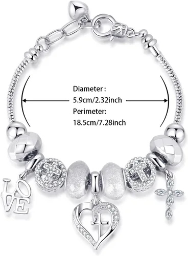 Vista 3 de Pulsera de dije para mujer, con cuentas de cristal y forma de corazón, plata de circonita cúbica, cadena de serpiente, pulsera de moda, joyería