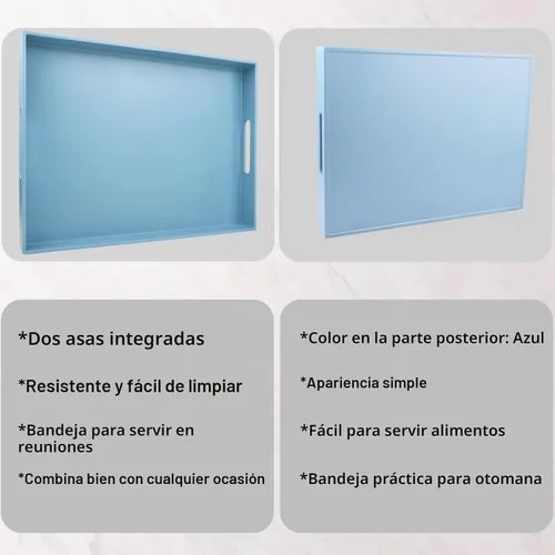 Vista 3 de Bandeja azul para mesa de café, bandeja decorativa rectangular de plástico con asas para entretenimiento, patio al aire libre, sala de estar 3040azul