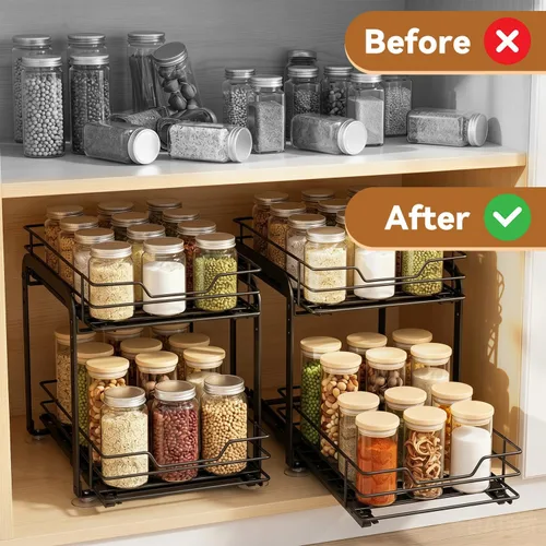 Vista 4 de Organizador de especias para cocina, estantes de especias extraíbles para armarios interiores, organización de estante de especias de 2 niveles