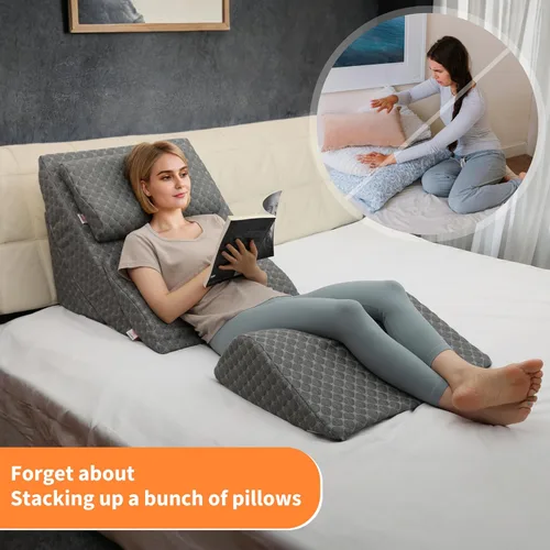 Vista 6 de Juego de almohada ortopédica ajustable de cuña para cama poscirugía, almohada de cuña de espuma viscoelástica para aliviar el dolor de espalda