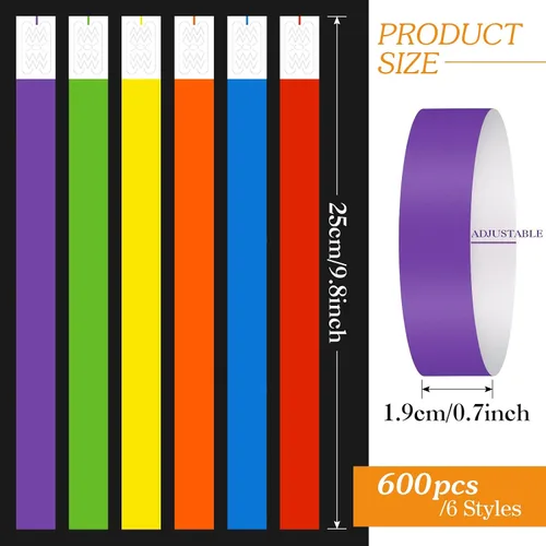 Vista 2 de 600 pulseras de papel de neón, bandas de mano impermeables para eventos, pulseras de fiesta a granel, paquete multicolor, pulseras adhesivas