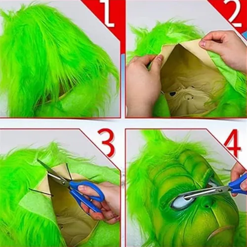 Vista 3 de WPOZD Máscara de monstruo de Navidad, máscara verde de cara completa de Papá Noel para Halloween, cosplay, accesorios de disfraz para fiesta