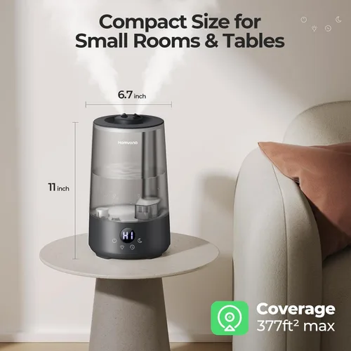 Vista 8 de Homvana Humidificadores para dormitorio y hogar, 3.6 L de llenado superior de niebla fría 34 horas de tiempo súper largo, silencioso 23 dB