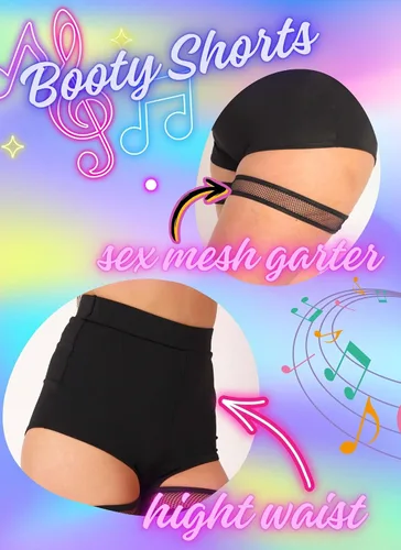 Vista 9 de Pantalones cortos para mujer, sexy, rave, color negro, para yoga, baile, bikini de cintura alta, traje de concierto de música