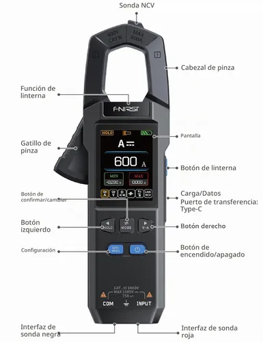 Vista 8 de FNIRSI DMC-100 Clamp Meter 9999 Counts TRMS, 600A AC/DC Amp Meter