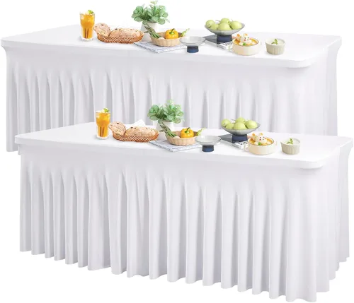 Vista 21 de Wish Care Paquete de 2 manteles de elastano elástico azul bebé para mesas rectangulares de 4 pies, manteles ajustables sin arrugas de 4 pies