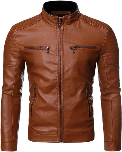 Vista 2 de Chaqueta deportiva para hombre, gabardina de lana personalizada para invierno, casual, cuello alto, chaqueta de cuero