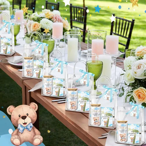 Vista 2 de Reallnaive Juego de 6 Premios de Juego de Baby Shower de Oso para Jugadores Ganadores Vasos con Tapas Pajitas Rodillo para Cara Bolígrafos Cuadernos