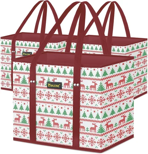 Vista 20 de BALEINE 1 paquete de bolsas reutilizables para comestibles, bolsas de compras plegables para comestibles con parte inferior reforzada y asas Follaje
