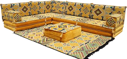 Vista 14 de arabicsofa Juego de sofás árabes tradicionales en forma de L - Sofás seccionales marroquíes - Asientos Majlis orientales para sala de estar