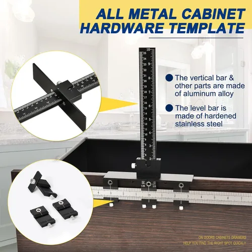 Vista 2 de Plantilla de hardware de gabinete, plantilla de mango de gabinete ajustable de metal con orificio de plantilla de perforación de Φ5mm y Φ4mm