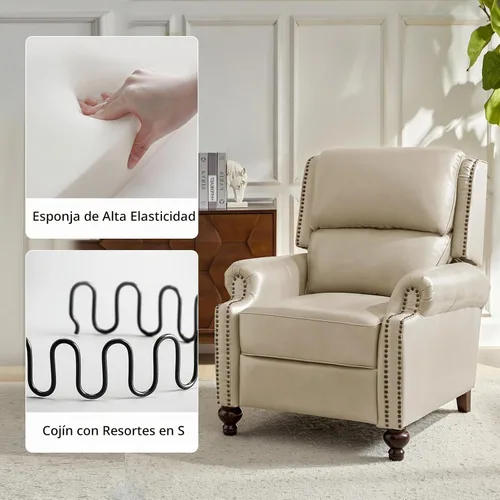 Vista 5 de HULALA HOME - Silla reclinable de piel auténtica, color beige