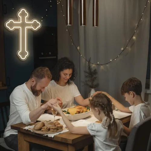 Vista 5 de Letreros de neón con cruz de Jesús, luces de pared de neón cruzadas, lámpara de arte colgante para el hogar, habitación, boda, fiesta, decoración