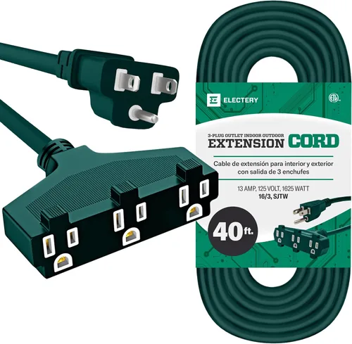 Vista 9 de Cable de extensión para exteriores, múltiples enchufes, tira de alimentación negra de 20 pies para exteriores, cable de alimentación impermeable