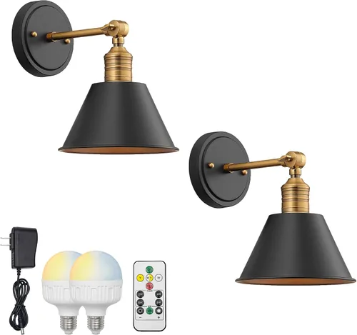 Vista 13 de Fácil de cargar e instalar, control remoto, batería recargable inalámbrica, funciona con atenuación continua, aplique de pared de diseño vintage