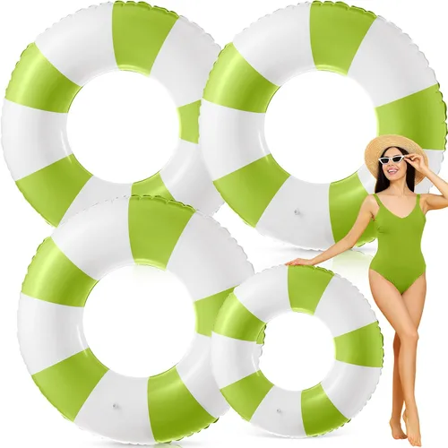Vista 28 de Foilswirl Flotadores inflables jumbo de 47.24 pulgadas para piscina, anillos de piscina a rayas azules y blancas, tubo inflable para mujeres