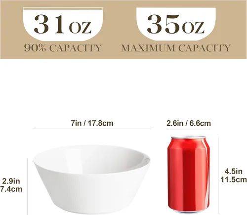 Vista 2 de MALACASA Juego de 4 cuencos de sopa de 35 onzas, cuencos de porcelana blanca, cuencos profundos para cocina, cuencos grandes de cerámica para sopa