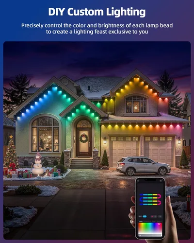 Vista 3 de REYLAX Luces permanentes para exteriores de 100 pies con 60 luces LED, luces de alero RGB+IC, IP67 impermeable, múltiples escenas para decoración