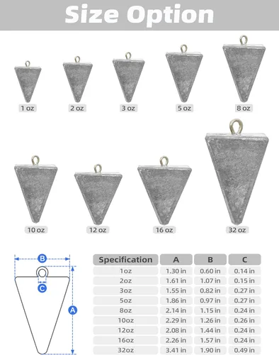 Vista 5 de BLUEWING Pyramid Sinkers Pesas de pesca de plomo 1oz, 2oz, 3oz, 5oz, 8oz, 10oz, 12oz, 16oz, 32oz para agua salada