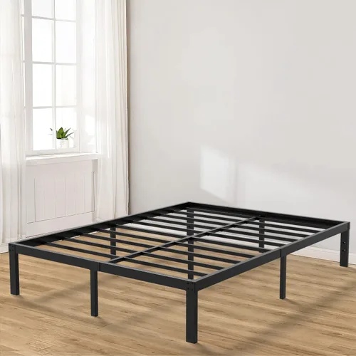 Vista 2 de Marco de cama Queen de 14 pulgadas, marcos de cama de metal resistente con almacenamiento, no necesita somier, sin ruido, listones de acero