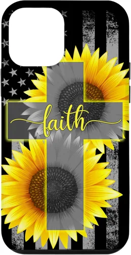 Vista 16 de Faith Jesus Cross Sunflower American Flag Patriotic Black Case for iPhone 17
