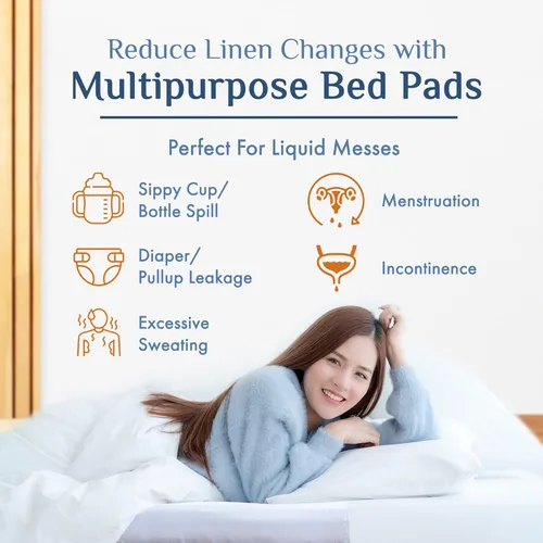 Vista 8 de Almohadilla de cama para incontinencia suave y absorbente, lavable, gran cobertura impermeable con meter en los lados, protector de lino contra