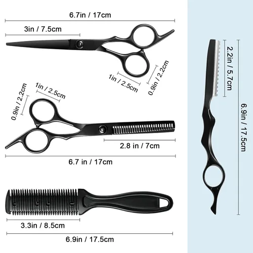 Vista 3 de Juego de 11 tijeras profesionales para el cabello, suministros de peluquería de acero inoxidable, incluyendo tijeras rectas, tijeras para adelgazar
