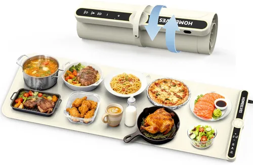 Vista 15 de Tapete de calentamiento de alimentos, bandeja de calentamiento eléctrico de calentamiento rápido con 9 ajustes de temperatura y temporizador de 6