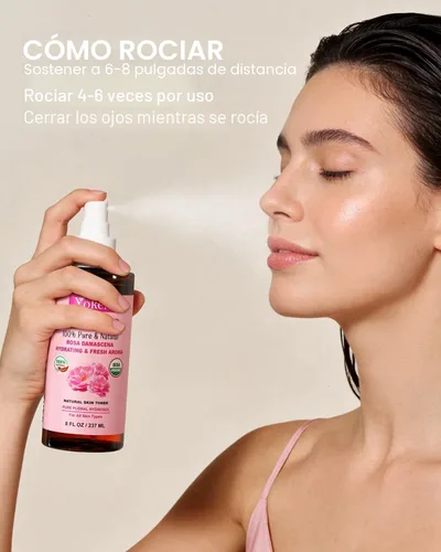 Vista 3 de Yoken Spray de agua de rosas orgánica de 8 onzas, niebla facial orgánica USDA, sin alcohol