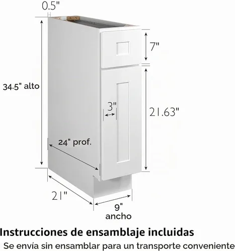 Vista 3 de Design House Brookings - Mueble base de cocina, 9 pulgadas, color blanco