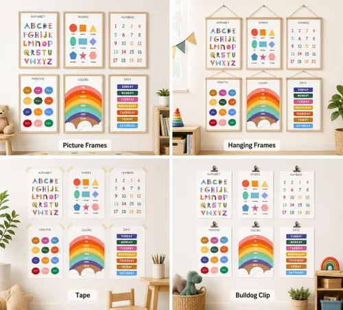 Vista 6 de DULASI - Paquete de 6 carteles educativos para niños, juego de arte de pared de lienzo sin marco, formas del alfabeto, números, colores, meses