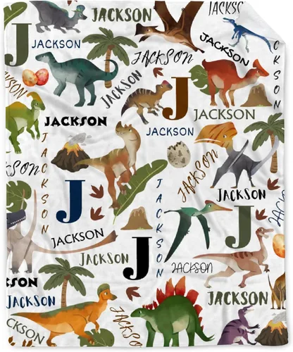 Vista 69 de Manta de regalo personalizada de dinosaurio con nombre para niñas, niños, recién nacidos, dinosaurio, manta personalizada para envolver al bebé