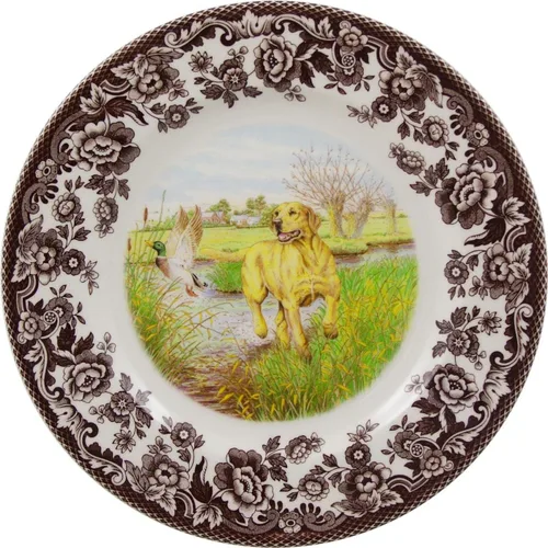 Vista 18 de Spode Woodland Bass Plato de Ensalada - 8" Loza Fina, Hecho en Inglaterra, Diseño de Pez de Caza con Borde de Flores Británicas para Ensaladas