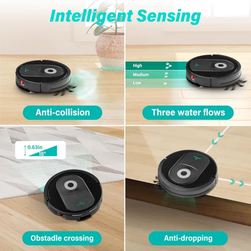 Vista 4 de Robot aspirador y trapeador combinado, 4000 pa automático con tanque de agua y cubo de basura, robot de aspiradora inteligente de carga automática