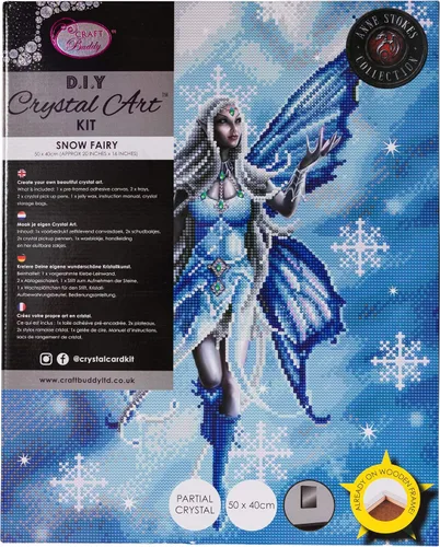 Vista 4 de Snow Fairy by Anne Stokes Crystal Art Kit de manualidades de tamaño completo para manualidades, pintura de diamante 5D, arte de pared sobre lienzo
