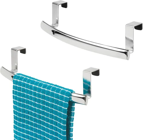 Vista 13 de mDesign - Barra de toallas curva de acero para colgar sobre la puerta, colgador para armario o armario, soporte de almacenamiento para cocina, baño