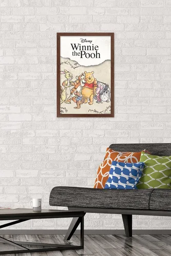 Vista 2 de Trends International Disney Winnie The Pooh - Póster de pared de boceto grupal, 22.4 pulgadas de largo x 14.7 pulgadas, versión enmarcada en caoba