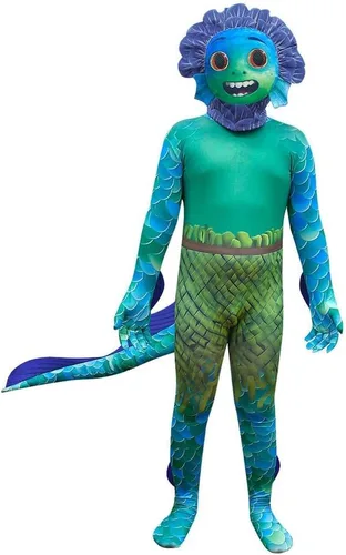 Vista 7 de Lito Angels Disfraz de monstruo marino de Halloween para niños, trajes de fiesta con máscara de cabeza, entero/conjunto de ropa Head Mask, Jumpsuit